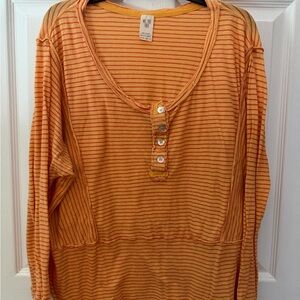 We The Free Orange Striped Long Sleeve Top